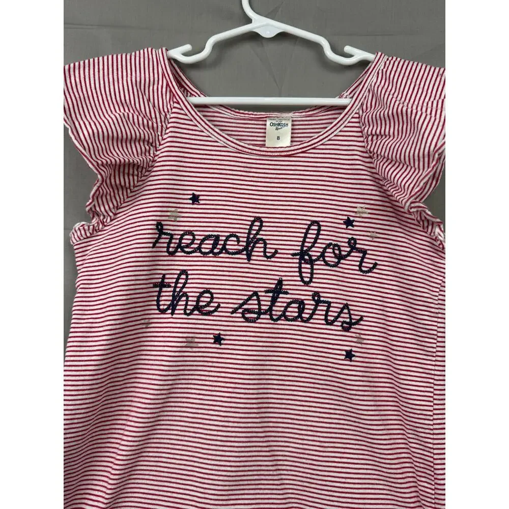 OshKosh B'gosh Girls Reach for the Stars Red Striped Shirt,  Size 8